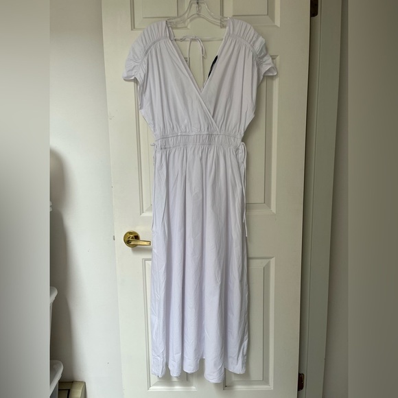 NWT ZARA White Cotton Midi Dress with Tie-Back M - Picture 5 of 15